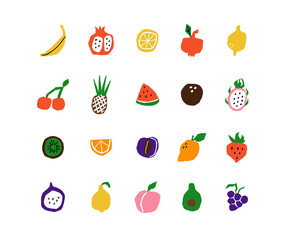 Fruit doodle abstract. Geometry minimalistic organic food, banner in cartoon flat style. Simple shape and figure. Flyer, poster, natural products. Summer poster. Vector isolated icon illustration
