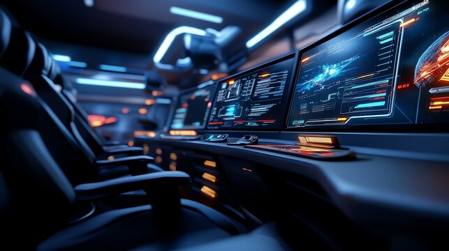 Multilayered virtual reality dashboard, futuristic interface design, immersive gaming environment