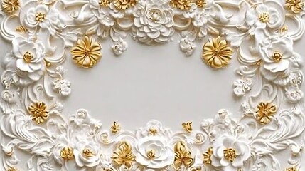 Elegant White and Gold Floral Relief Design