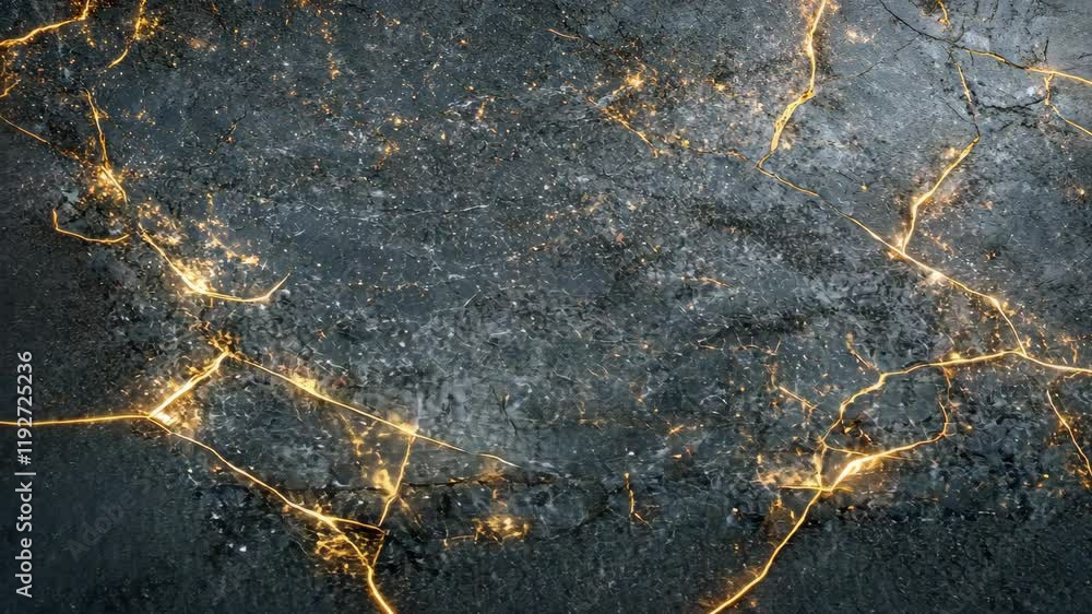 Poster glowing electric lines trace the cracks of a dark concrete surface, creating an intriguing visual co