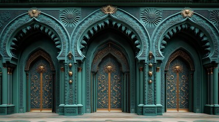 Obraz premium Teal Entranceway With Ornate Gold Doors And Arches