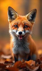 Red Fox Enjoying Autumn Leaves"  
