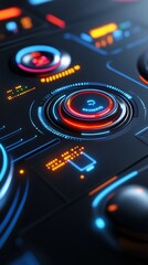 AIcontrolled panel, sleek futuristic design, glowing neon elements, 3D illustration