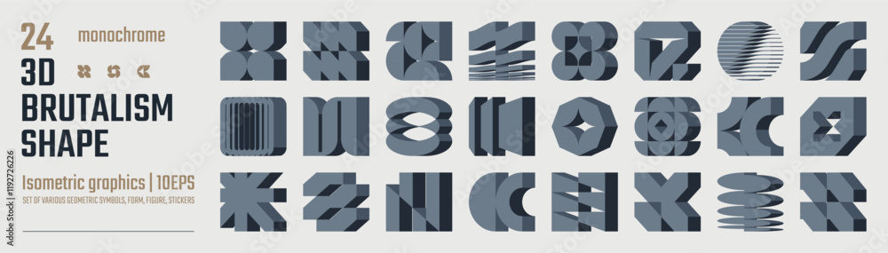 Poster 3d postmodern abstract geometric graphic elements, brutalist vector shapes, refraction and distortio