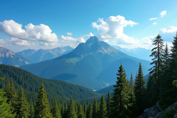 A breathtaking panorama of the High Tatras mountain range under a clear blue sky