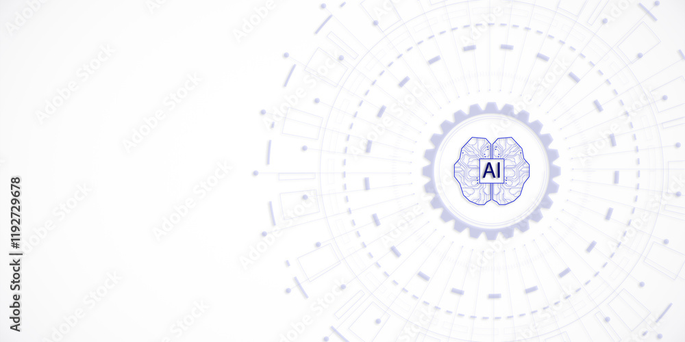Leinwandbilder Abstract AI Brain Circuit on Light Background with Digital Tech Elements for Innovation Concept. 3D Rendering
