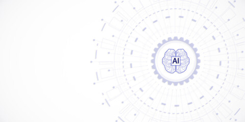Abstract AI Brain Circuit on Light Background with Digital Tech Elements for Innovation Concept. 3D Rendering