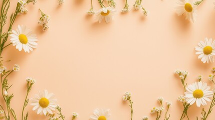 Obraz premium A vintage floral frame of daisies graces the edge of the paper, perfect for a spring invitation