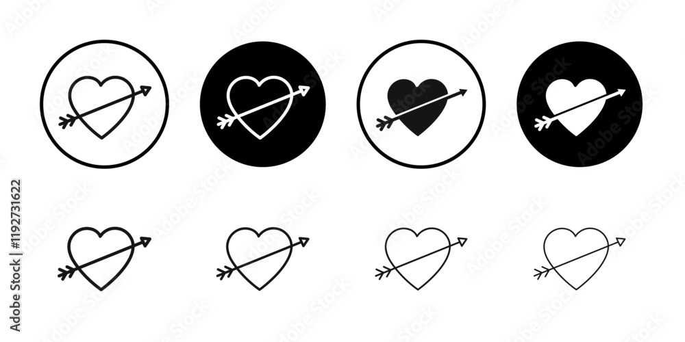 Poster heart with arrow icon isolated flat vector in outline