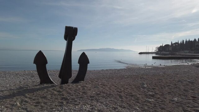 Ships anchor on a beach, Opatia, Croatia