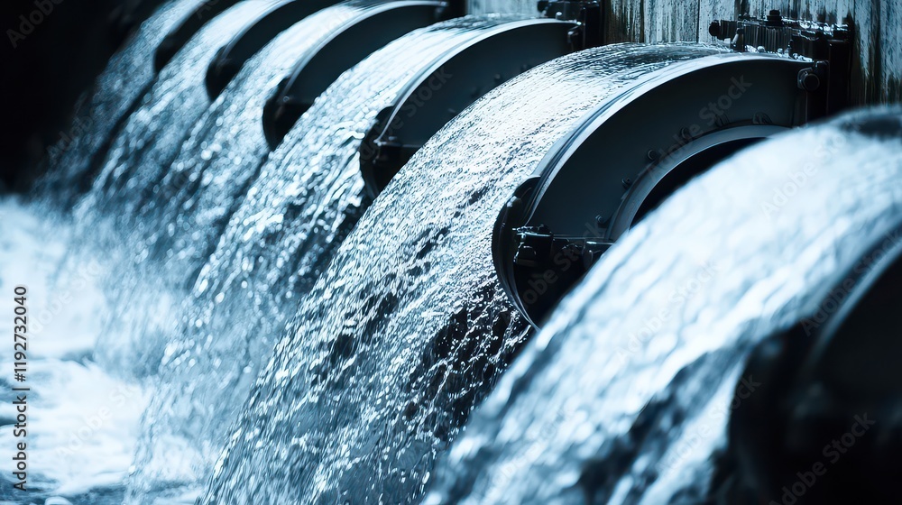 Poster dynamic turbines in motion capturing water droplets with high contrast to emphasize the power of nat
