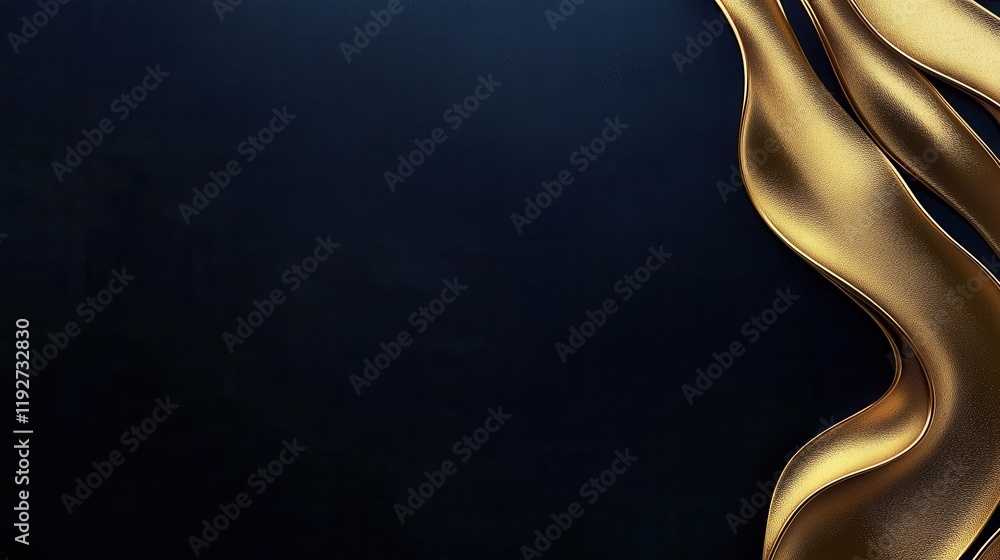 Poster elegant islamic design with overlapping gold curves on a rich navy background creating ample copy sp