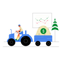Farmer Driving Tractor With Hay Bale And Dollar Symbol In Flat Vector Illustration Symbolizing Agriculture, Economy, And Rural Business, Isolated On White Background