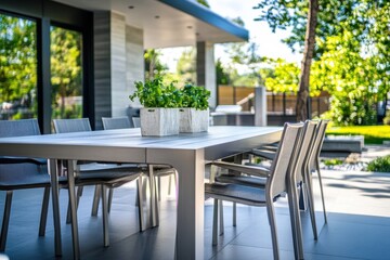 Obraz premium Explore the Beauty of Elegant Patio Dining Table Ideal for Outdoor Gatherings and Relaxation