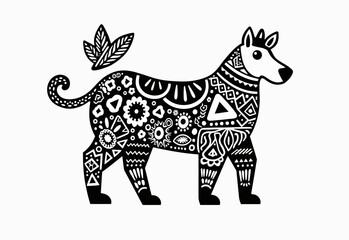 Fototapeta premium 黒白幾何パターンイラスト平面民俗スタイルミニマリストクリップアートクリエイティブプロジェクト用