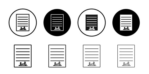Signed document icon Isolated flat vector in outline