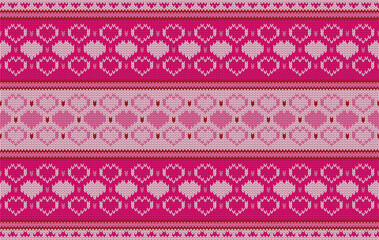 Knitted pattern seamless fabric Valentine day. traditional knitted pattern vector pink heart. Designed for valentine ,background ,wallpaper ,clothing ,knitted pattern ,fabric ,embroidery ,textile