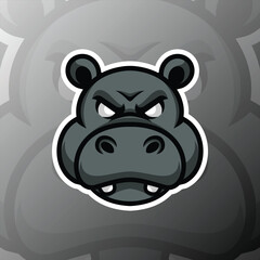 A mascot of a hippo head that looks angry