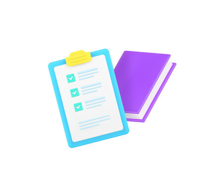 Book reading to do list complete time management education 3d icon realistic vector illustration. Business planning efficiency and productivity success control organization work process