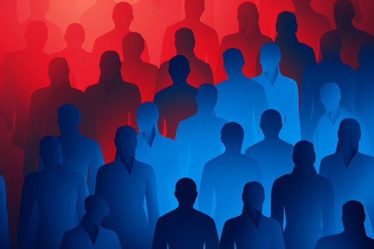 People silhouettes representing opposing political parties, creating a visual metaphor for political polarization and division within society