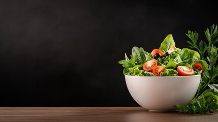 Delicious salad in a bowl for a healthy meal with copy space for text