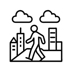 person walking through cityscape person walking through cityscape - simple line art of person walking through cityscape, perfect for person walking through cityscape logos and icons and themed design