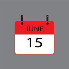 Calendar icon with date june 15 on grey background. Vector schedule symbol.