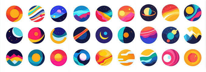vector icons of circular shapes with colorful gradients and abstract forms