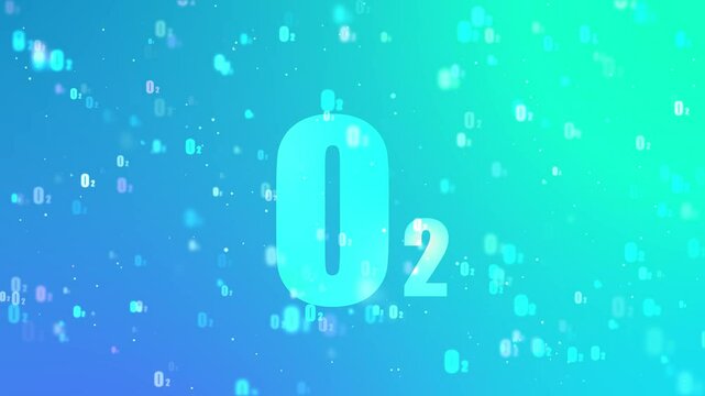 Background of hydrogen molecules flying randomly. White O2 Text fly on blue sky for World Ozone Day concept