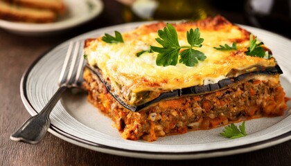 Generated image Authentic Greek moussaka with layers of eggplant and béchamel sauce