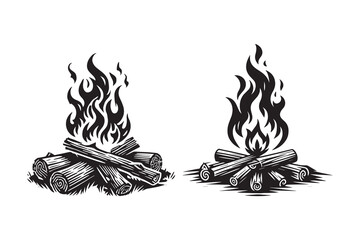 Camp fire silhouette and vector
