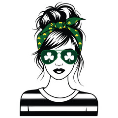 Messy Bun St. Patrick's Day T-Shirt Design Colorful Graphic T Shirt