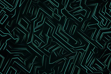Abstract black background with green accents, futuristic design elements, and geometric patterns, perfect for technology and gaming themes.
