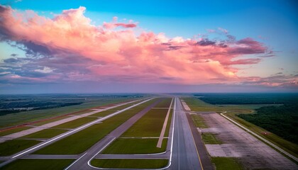 Naklejka premium Generated image From a high-angle view on a sunny day, bustling airport runway comes to life as an experienc
