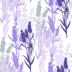 shadows of lavender flowers, lavender field bushes silhouette seamless pattern. Floral blossom bloom pattern background spring floral plants grass print