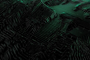 Abstract black background with green accents, futuristic design elements, and geometric patterns, perfect for technology and gaming themes.
