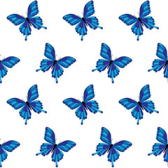 Blue swallowtail butterflies. Seamless decorative pattern on transparent background.