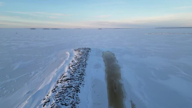 Toppilansaari breakwater in winter, Oulu Finland