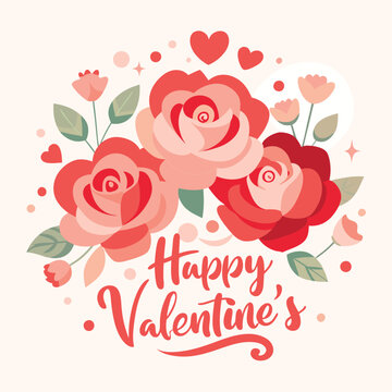 a unique 'Happy Valentine's Day' design with a blend of modern elegance and romantic charm. Incorporate romantic elements like hearts and roses to enhance the festive feel.