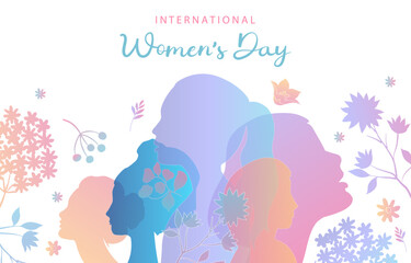 International women's day background with flower and gradient style for horizontal design