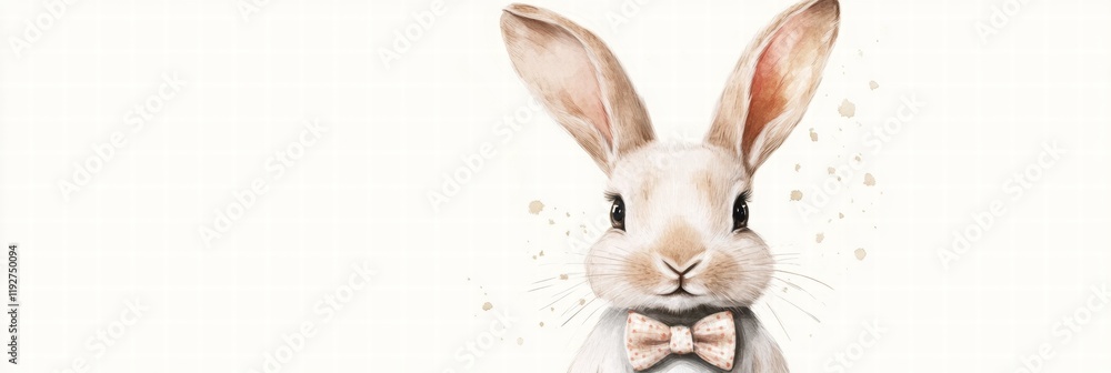 Aufkleber illustration of a charming rabbit dressed in a bow tie, set against a soft, neutral background with 