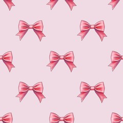 Pink Bow Valentines Seamless Pattern on Pastel Pink Background