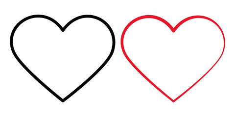 Outline hearts Black and red hand drawn heart shape stroke. Thematic cards design element idea Set 2