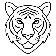 Minimalist black and white tiger head line art logo on white background