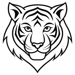 Minimalist black and white tiger head line art logo on white background