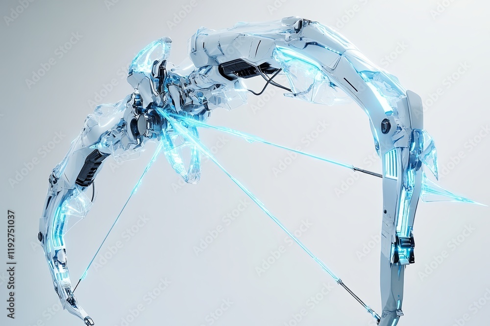 Poster futuristic robotic bow with glowing accents and advanced technology on display. generative ai