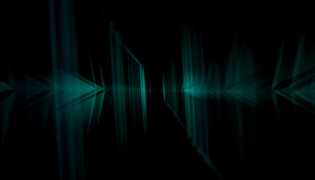 Dark green geometric shapes in 3D space