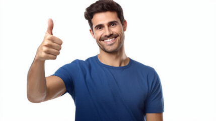 Fototapeta premium Photo of a happy man taking a selfie with a thumbs-up gesture.
