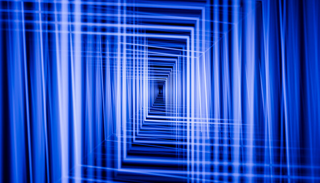 Blue tunnel illusion in an abstract 3D render