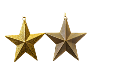 Six golden Christmas decoration stars hanging isolated